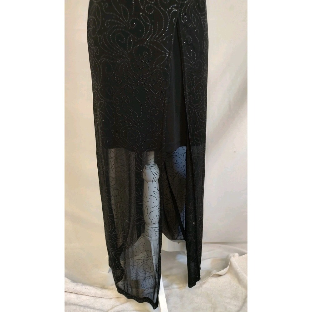 Vintage 90s Dress Next Up Sexy Black Slip Dress Glitter Overlay Wrap Skirt Sz M - Picture 4 of 7